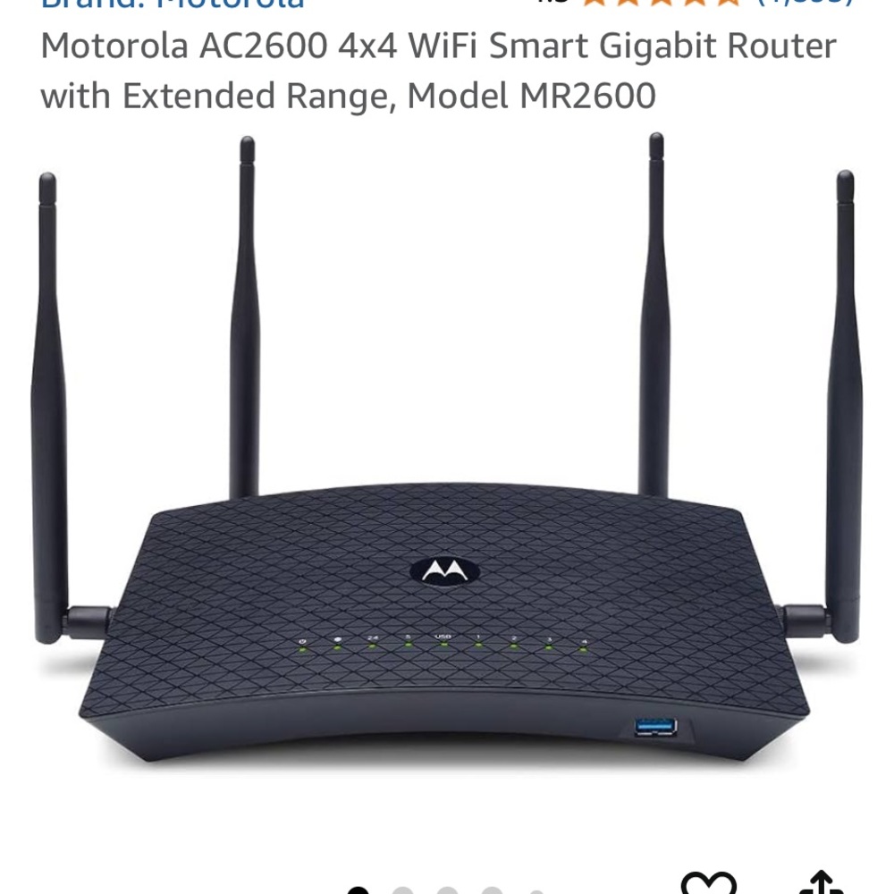 Motorola AC2600 4x4 WiFi Smart Gigabit Router with Extended Range, Model: MR2600